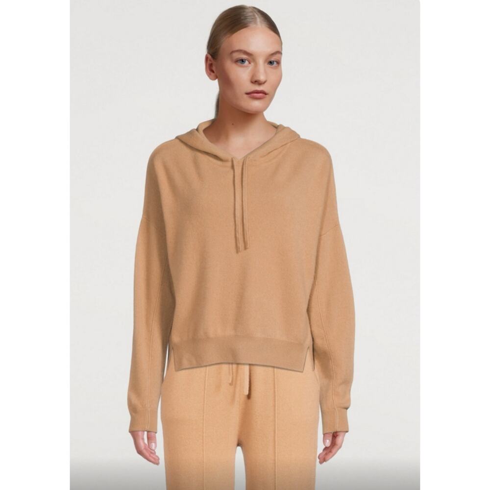Naadam Camel Tan Cropped 100% Cashmere Hoodie Sweater M